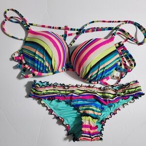 NWOT Shade & Shore Multicolor Striped Bikini set